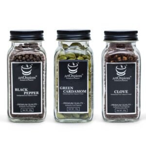 ArtOspices Premium Kerala Spices Set - Black Pepper 80g | Green Cardamom (8+ MM Bold) 50g | Clove 65g